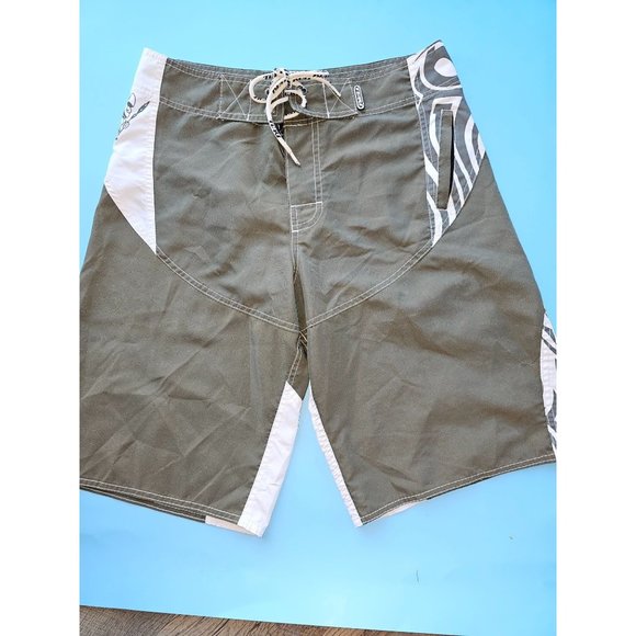 TERI olive green with white accent pieces board shorts Size Med - Picture 1 of 8